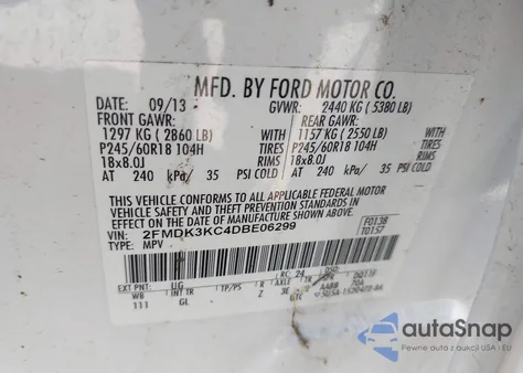 2013 Ford Edge Limited из США, поврежденный, VIN 2FMDK3KC4DBE06299